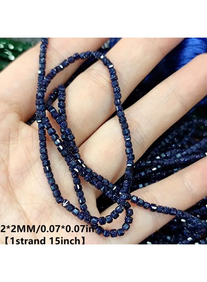 حبات فواصل مربعة من الحجر الرملي الأزرق مقاس 2x2 مم لصنع المجوهرات، 1 سلسلة بطول 15 بوصة - Image 2